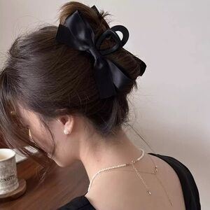 Anthropologie Black Satin Bow Hair Clip
